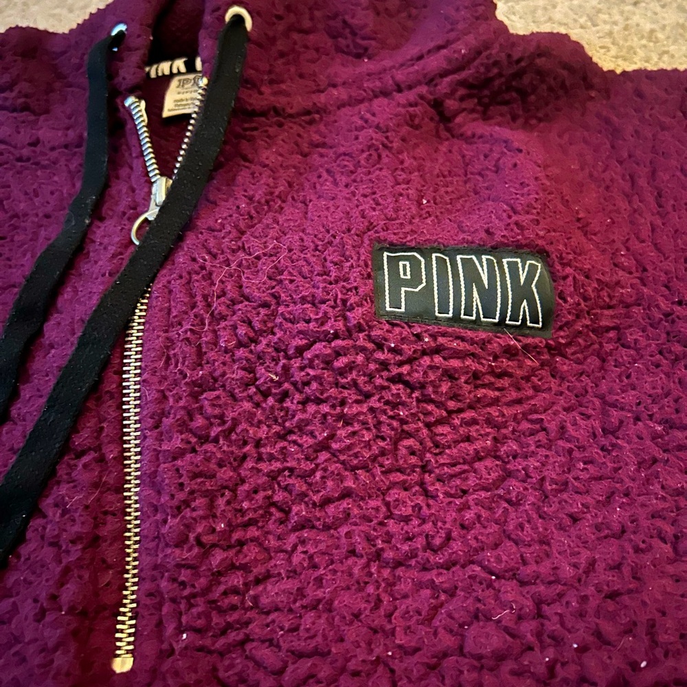 Pink brand, sherpa, soft, maroon with quarter zip!